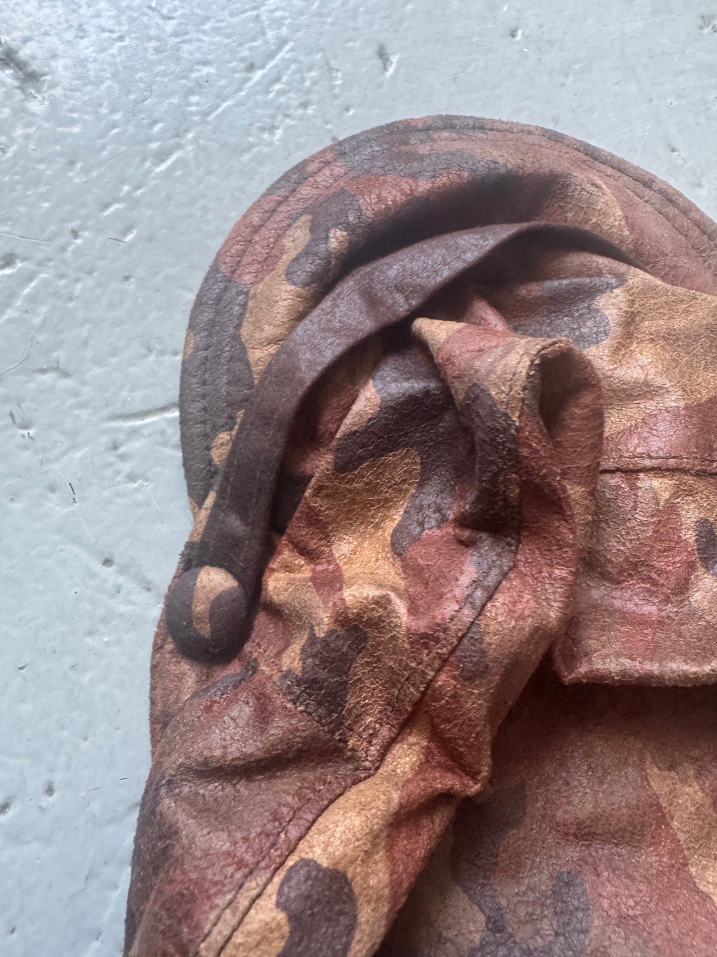 camo leather casquette hat