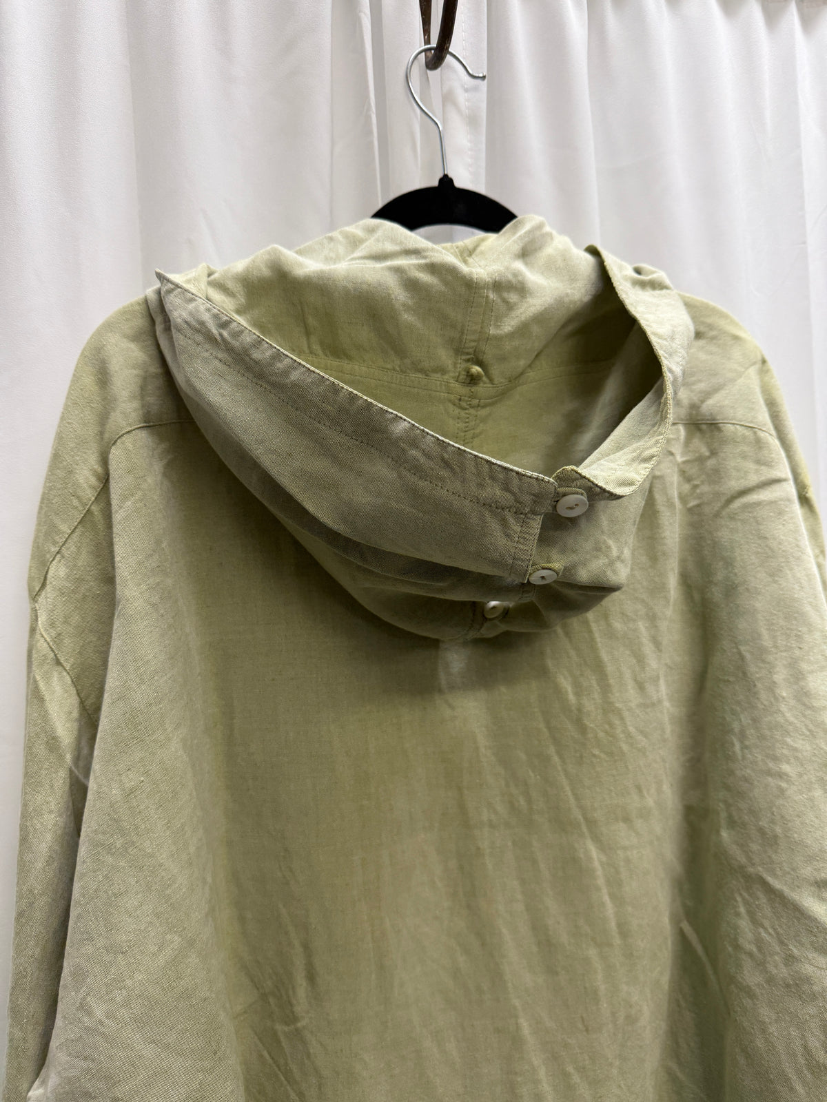 Dries Van Noten Early Pistachio Green Linen Adjustable Hooded Shirt (L)