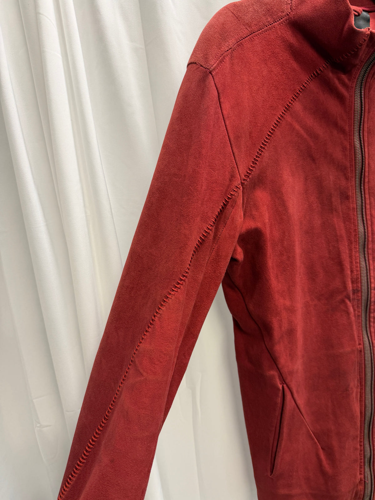 10Sei0Otto Stretch Leather Red Overlock Jacket (L)