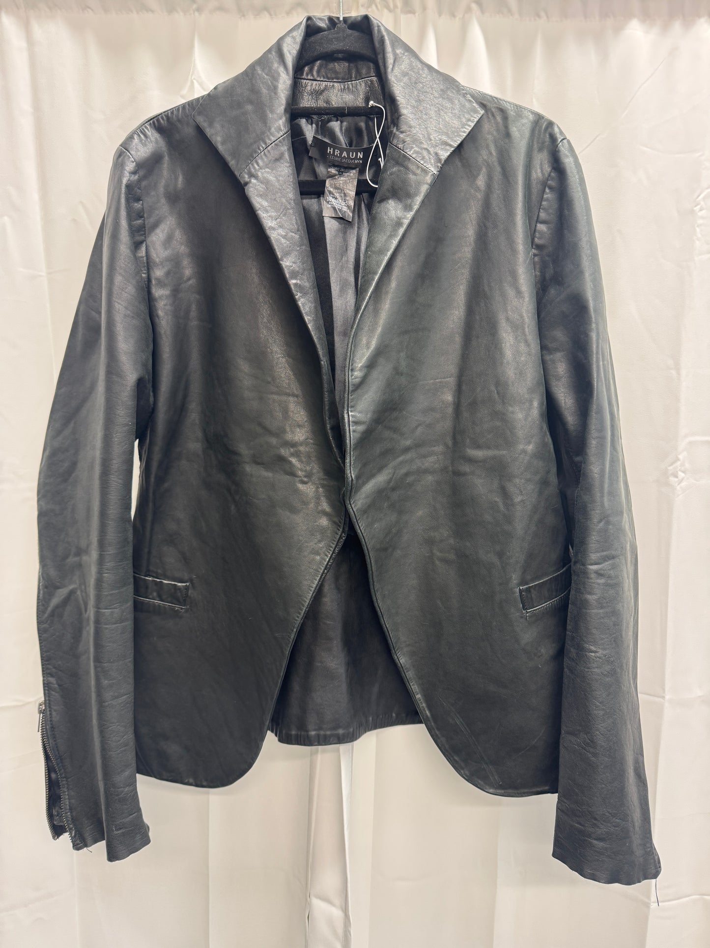 Cedric Jacquemyn hraun textured sheepskin collared leather jacket