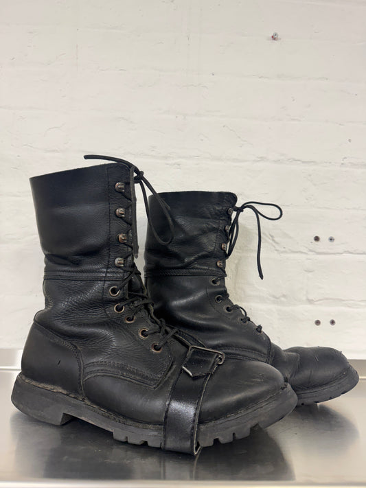 Buckled Strap Detail Military Leather Combat Boots