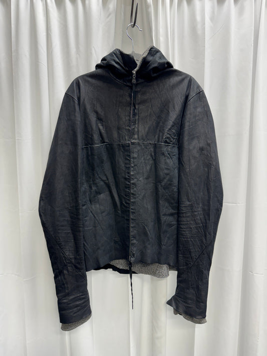 m.a+ Knit-Lined Leather Hooded Aviator Jacket