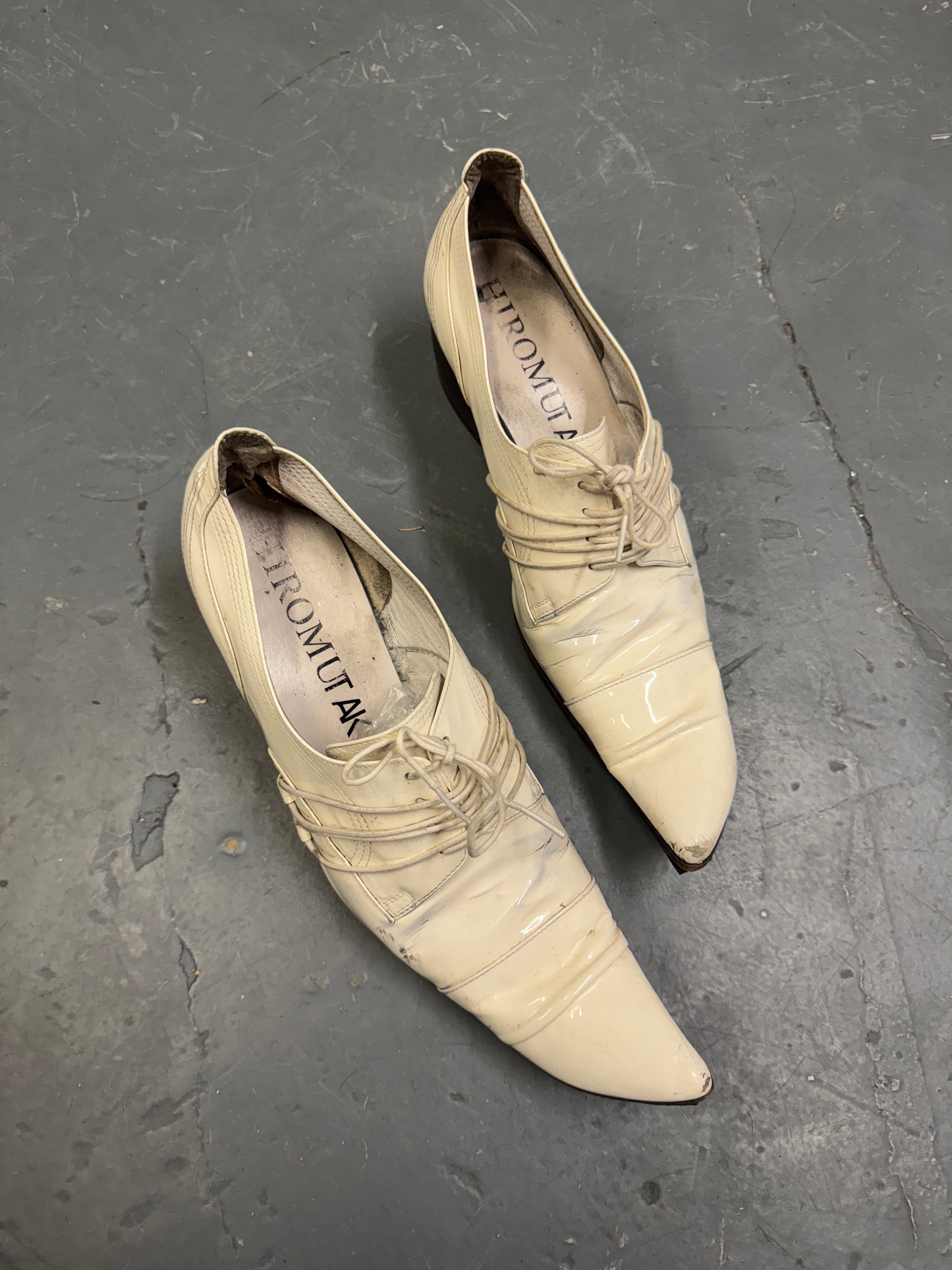 Hiromu Takahara Patent White Butter Knife Pointed Shoe