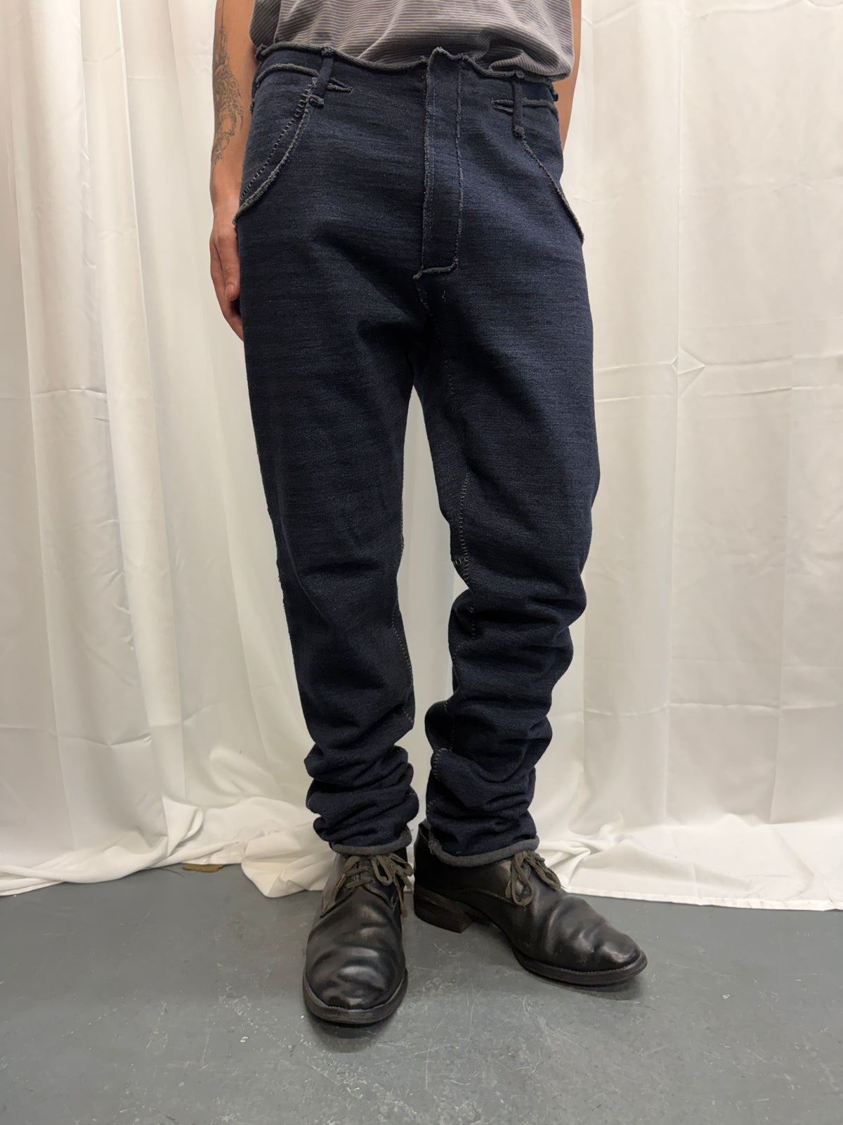 taichi murakami long overlocked stretch straight cotton trouser