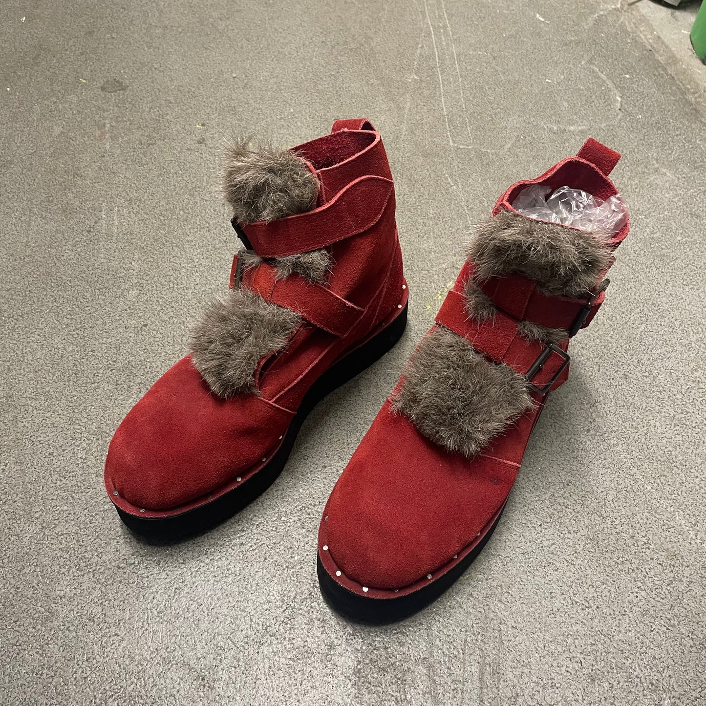 Milkboy Red Suede Wedge Fur Boots