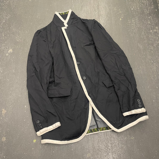Comme Des Garcons Black Boiled Poly Camo Trim Blazer