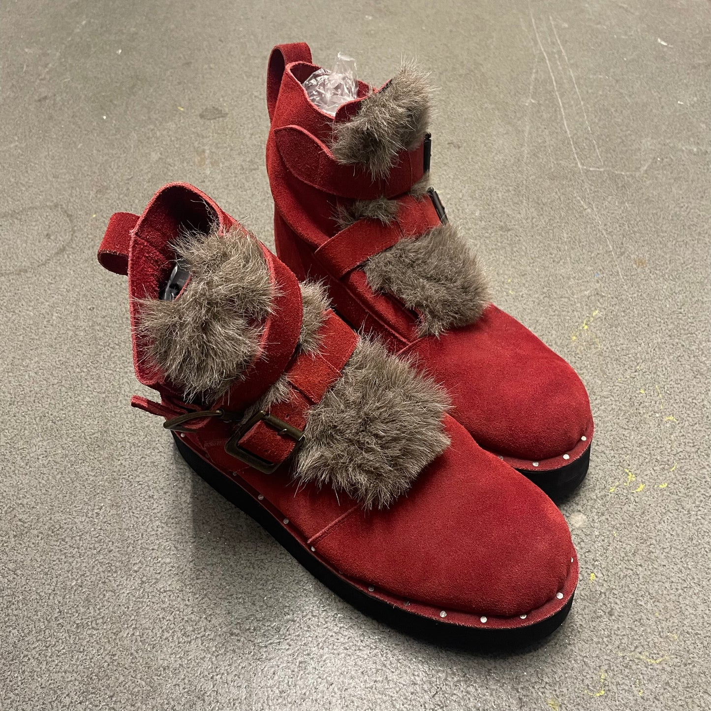 Milkboy Red Suede Wedge Fur Boots