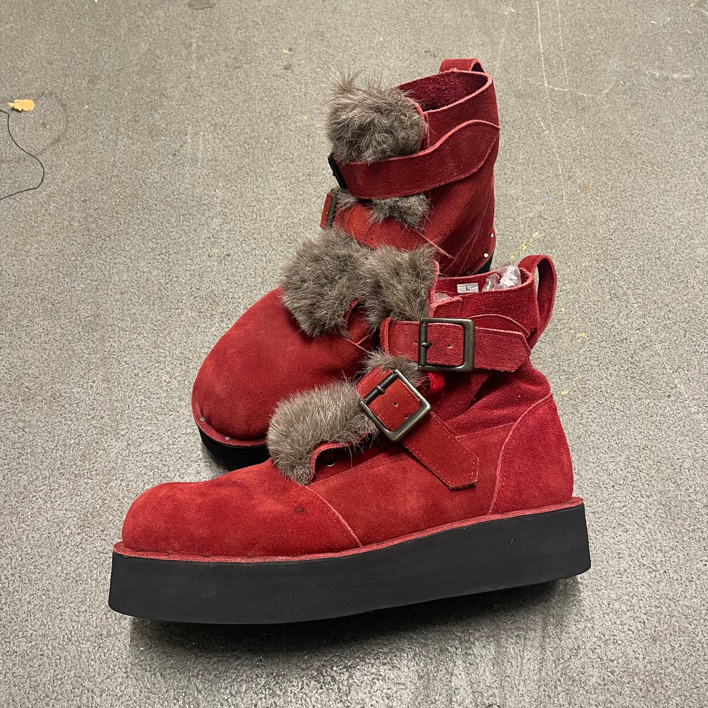 Milkboy Red Suede Wedge Fur Boots