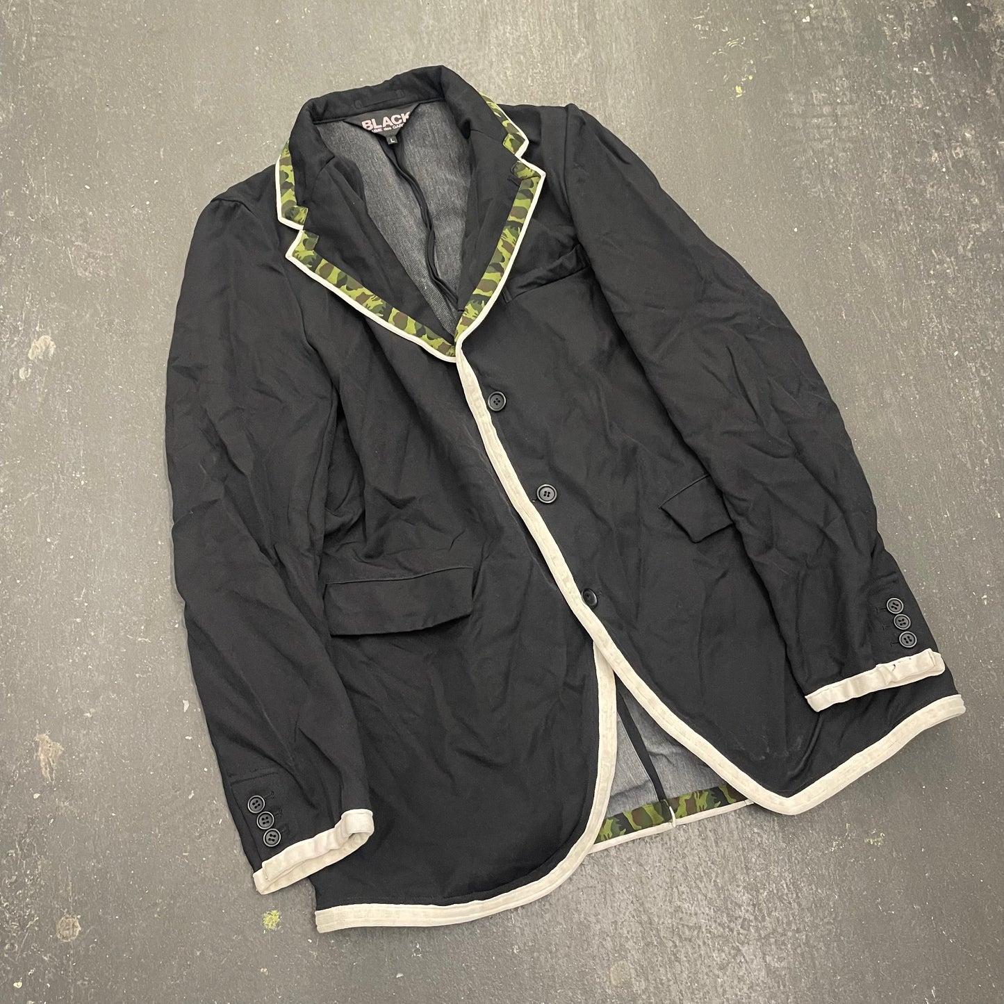 Comme Des Garcons Black Boiled Poly Camo Trim Blazer