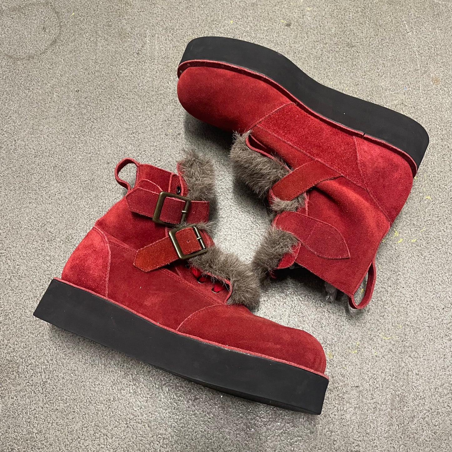 Milkboy Red Suede Wedge Fur Boots