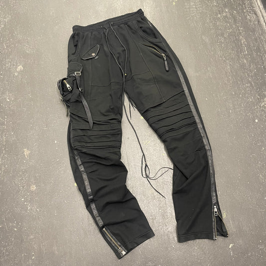 Kmrii Flare Zip Leather Trim Cargo Sweatpants