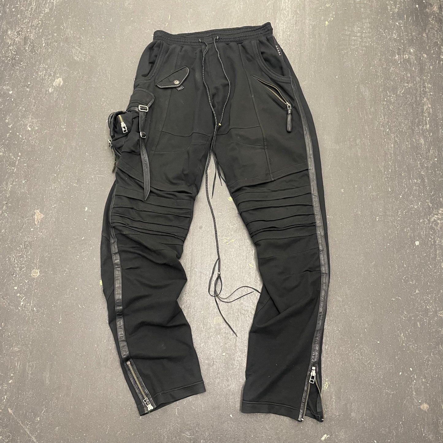 Kmrii Flare Zip Leather Trim Cargo Sweatpants