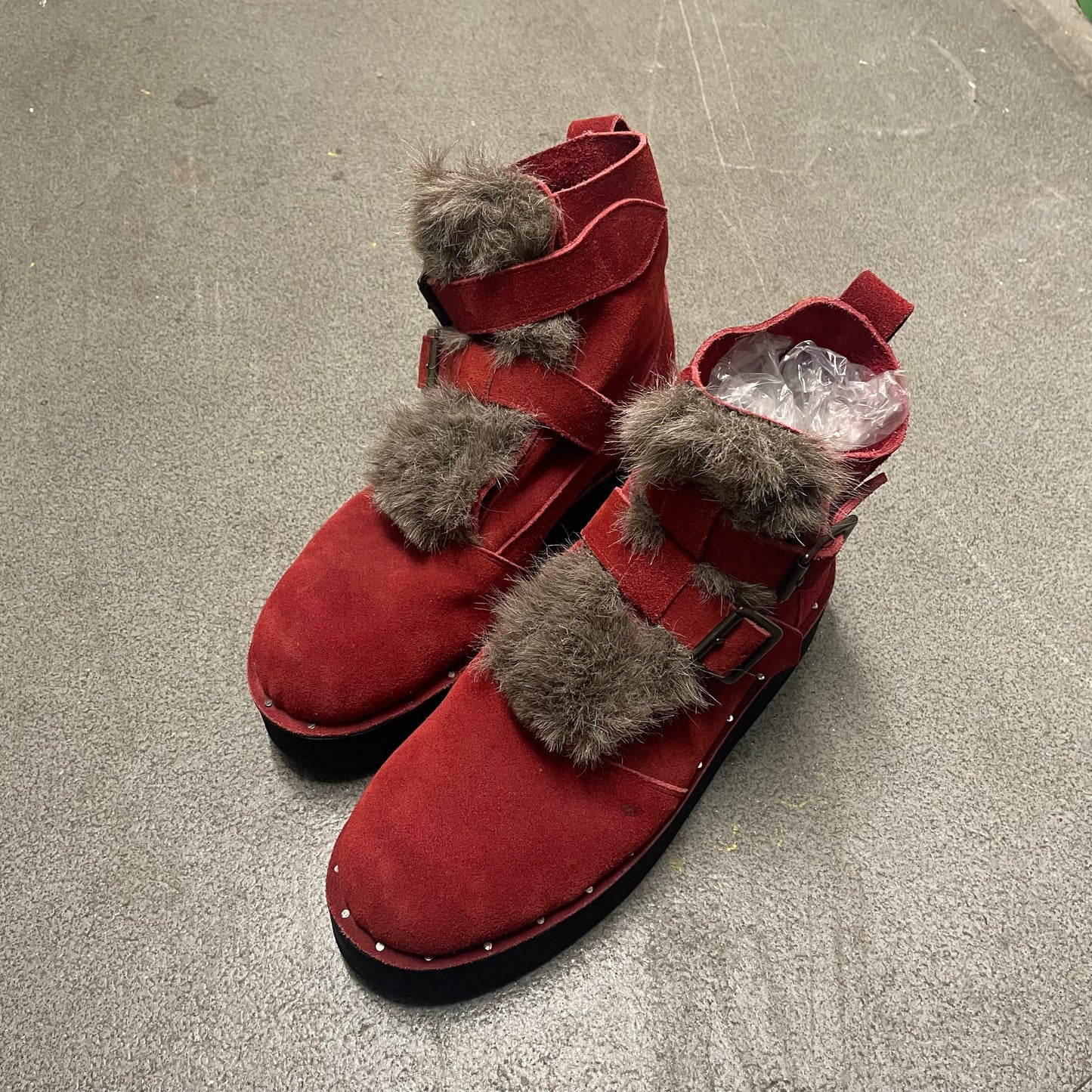 Milkboy Red Suede Wedge Fur Boots