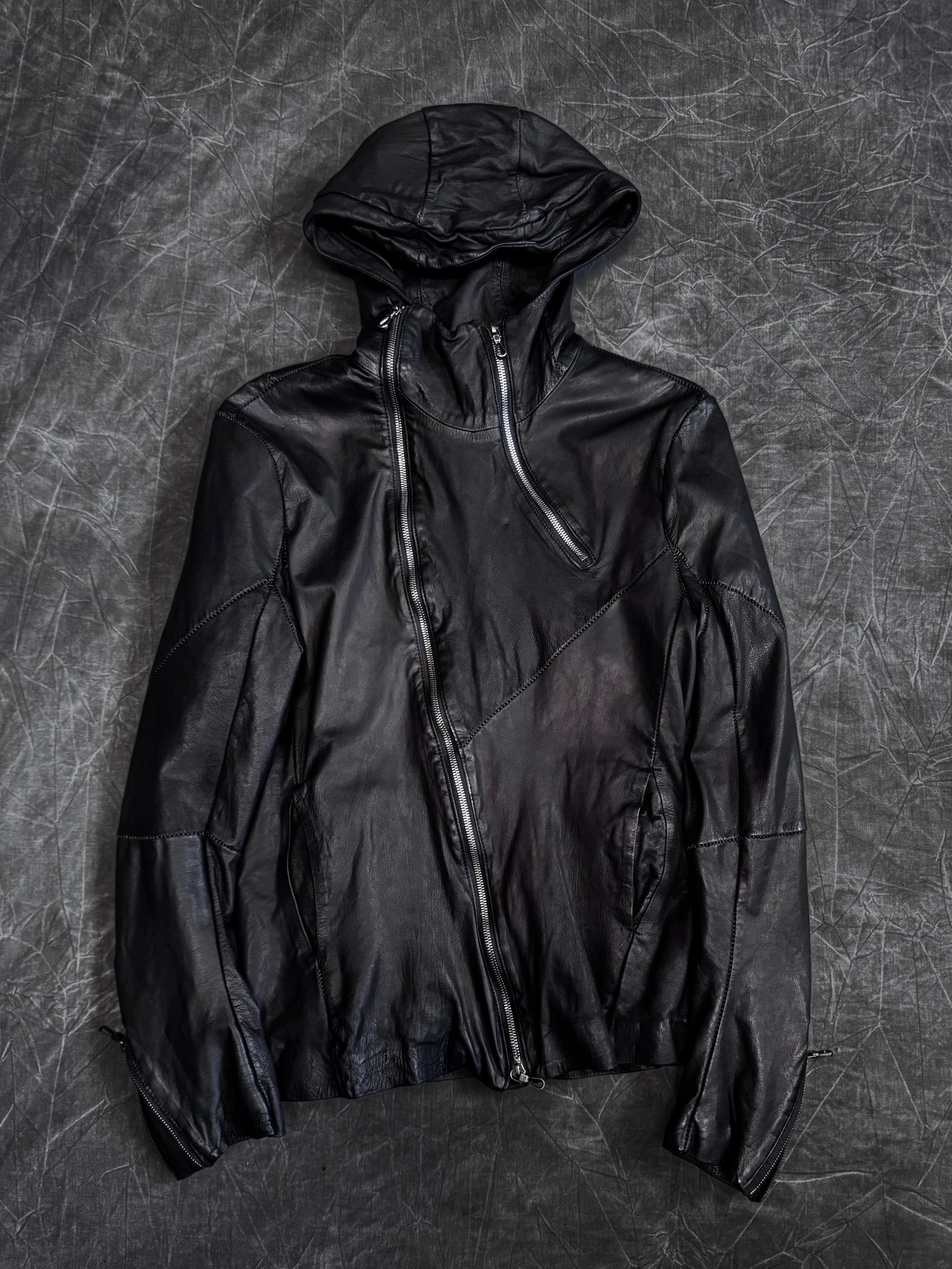 Gene Par Yukio Mishiba 2 Zip Oiled Leather Jacket