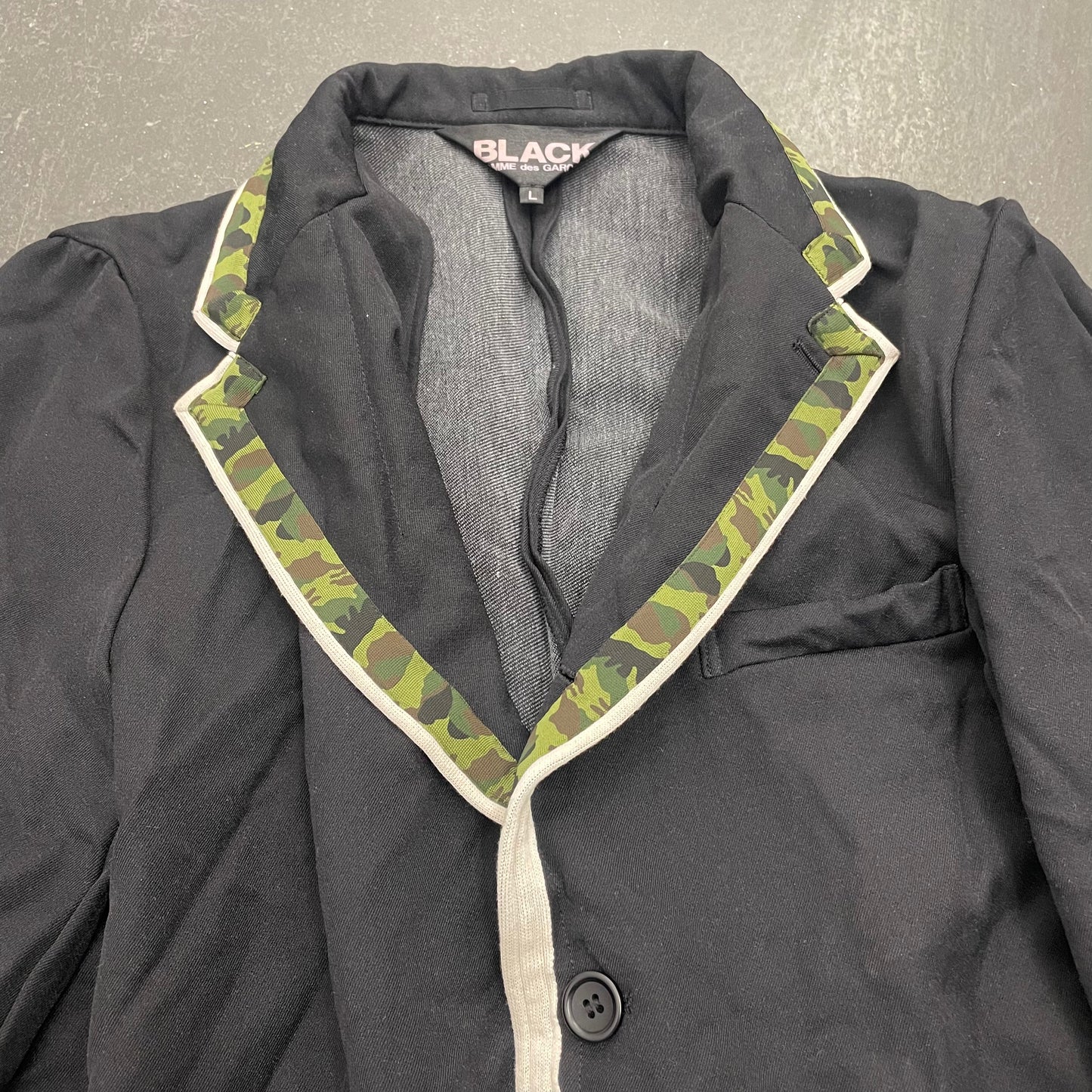 Comme Des Garcons Black Boiled Poly Camo Trim Blazer
