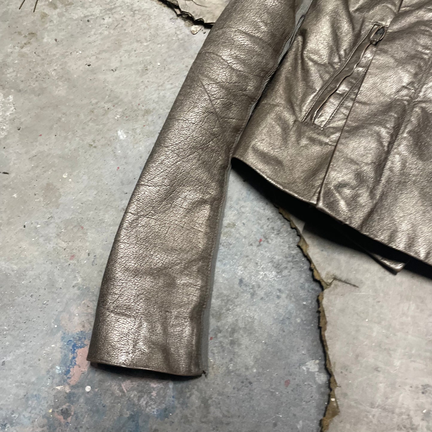 Rick Owens Gold Leather Asymmetric Jacket