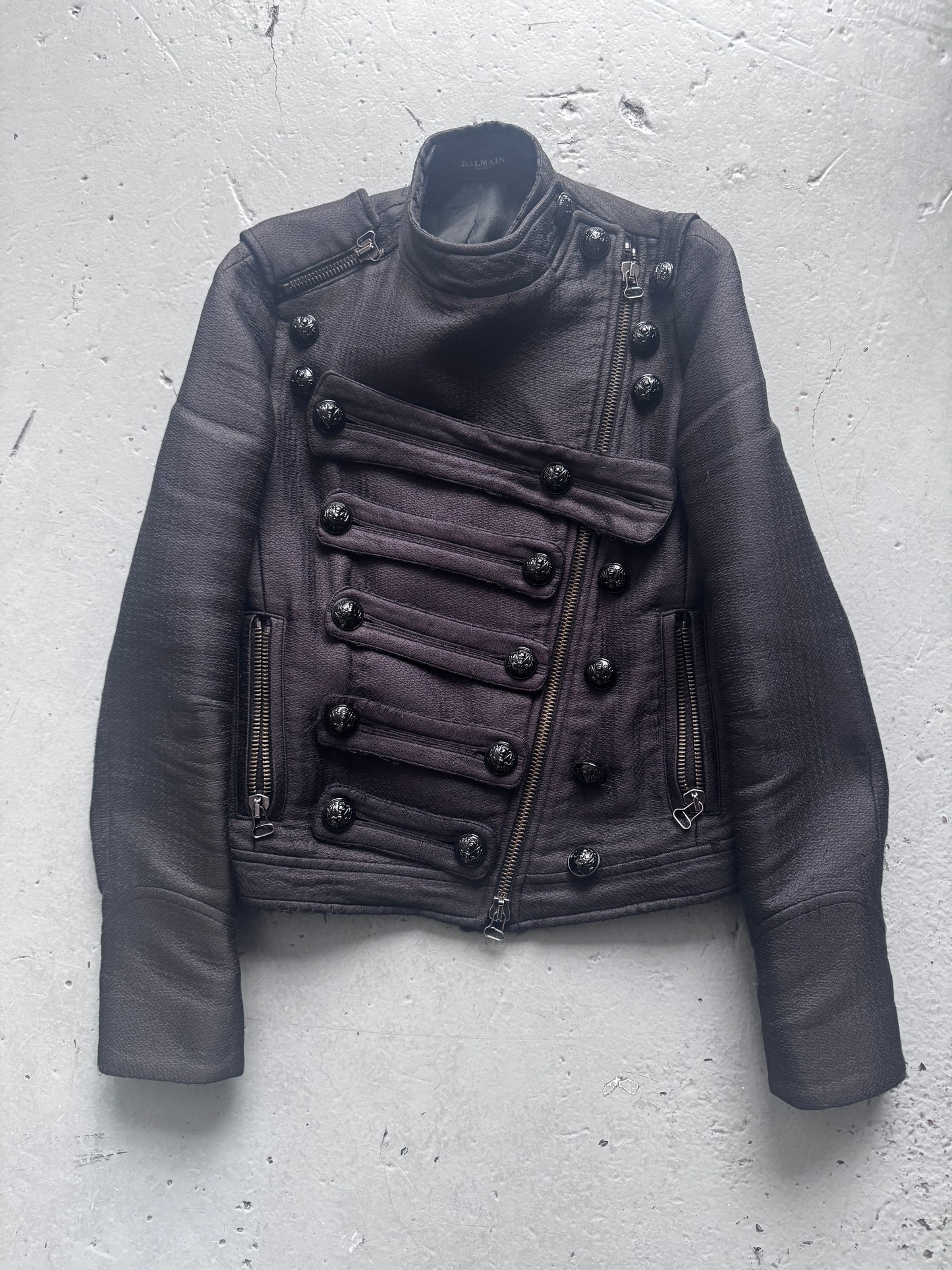 balmain multi strap military jacket