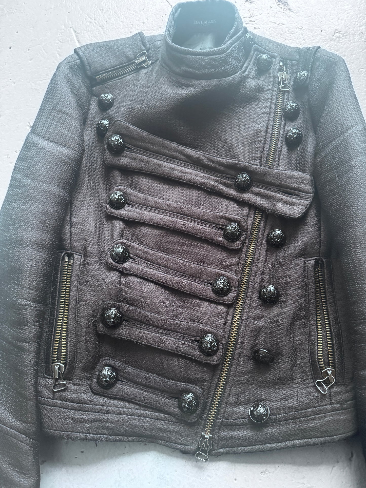balmain multi strap military jacket