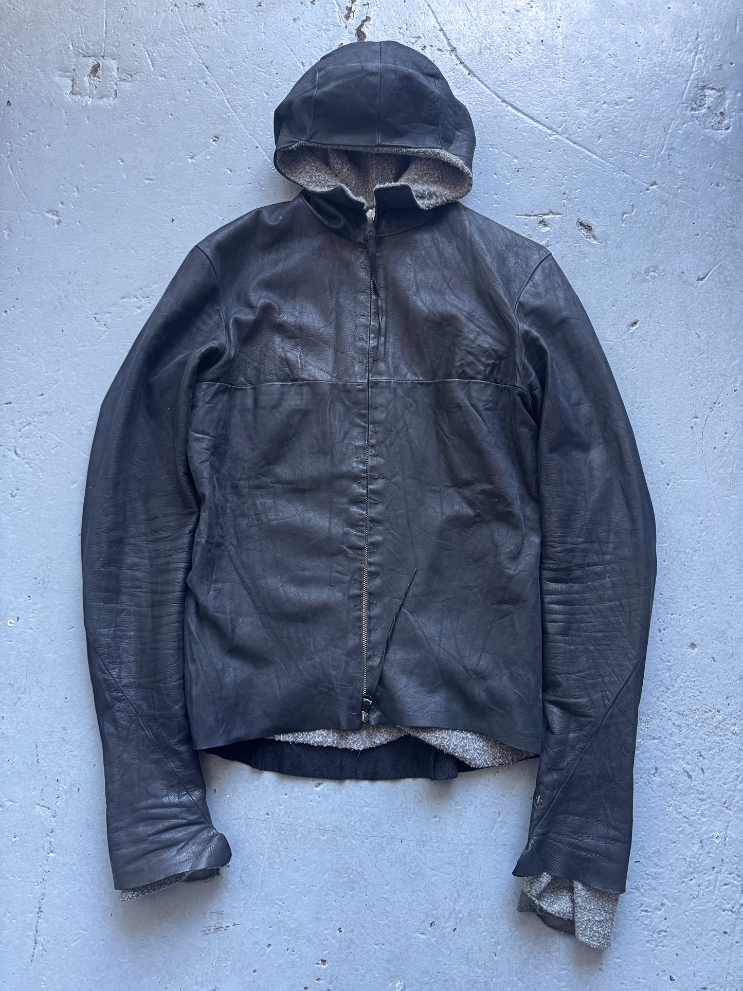 m.a+ knit lining matte leather hooded aviator jacket M
