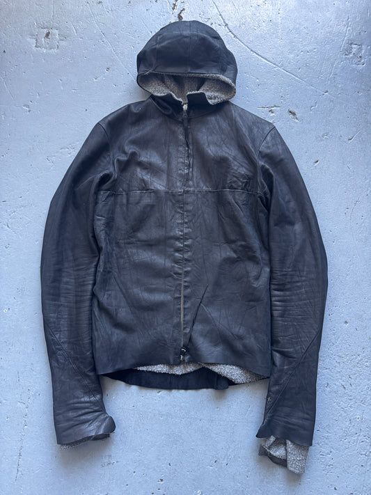 m.a+ knit lining matte leather hooded aviator jacket M