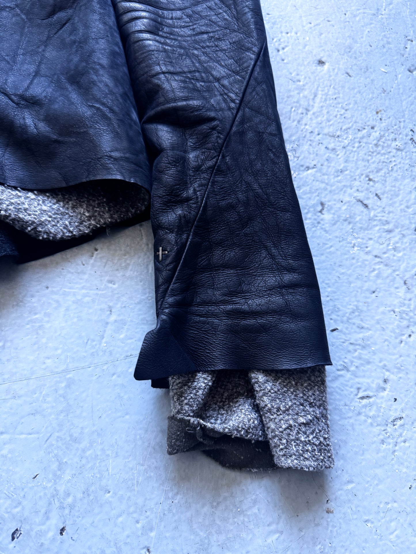 m.a+ knit lining matte leather hooded aviator jacket M