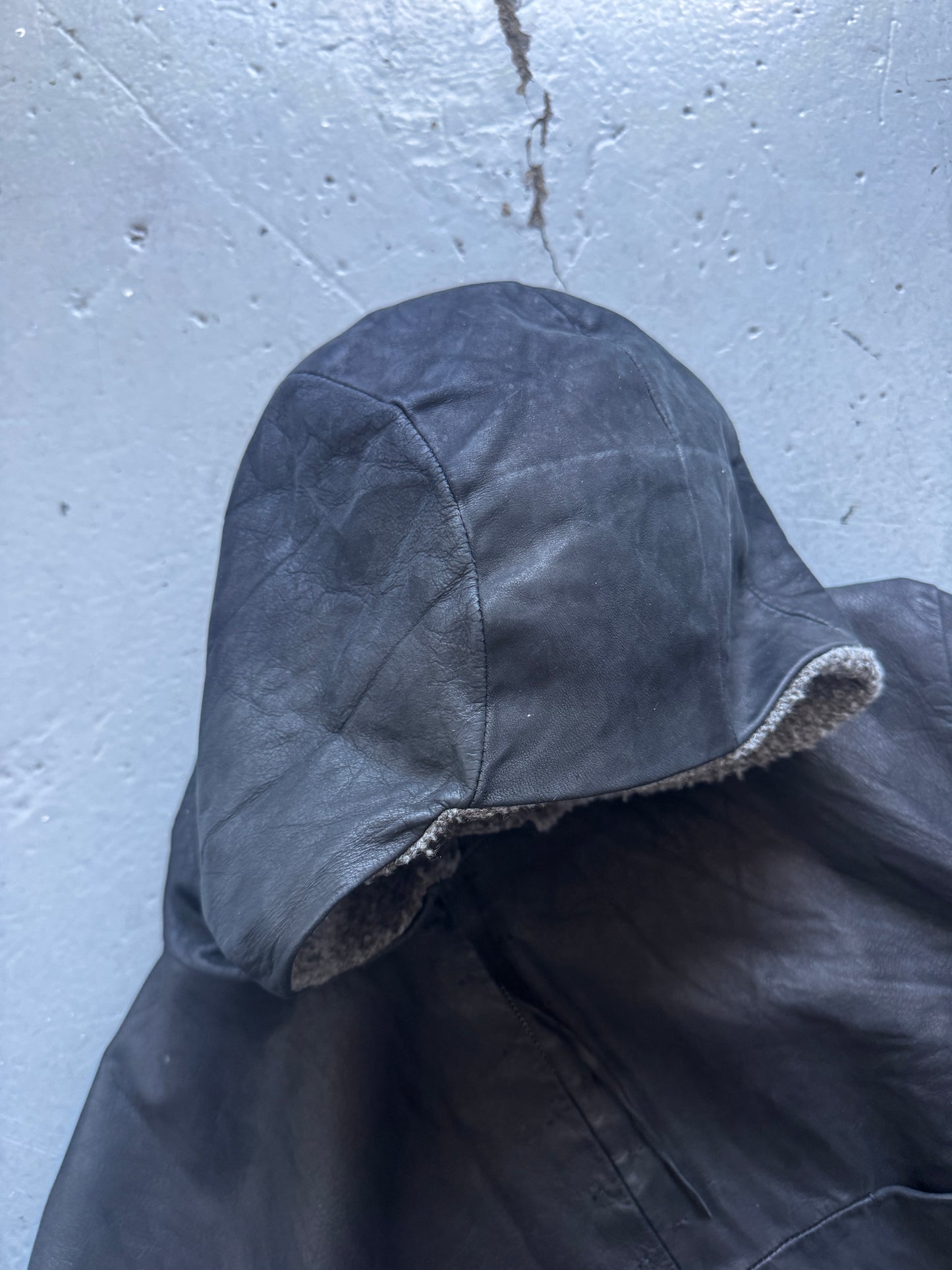 m.a+ knit lining matte leather hooded aviator jacket M