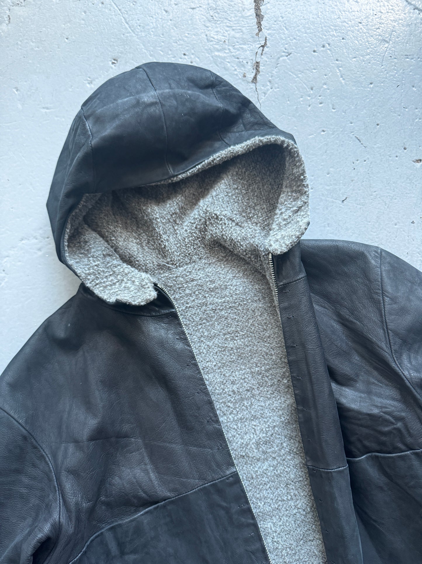 m.a+ knit lining matte leather hooded aviator jacket M