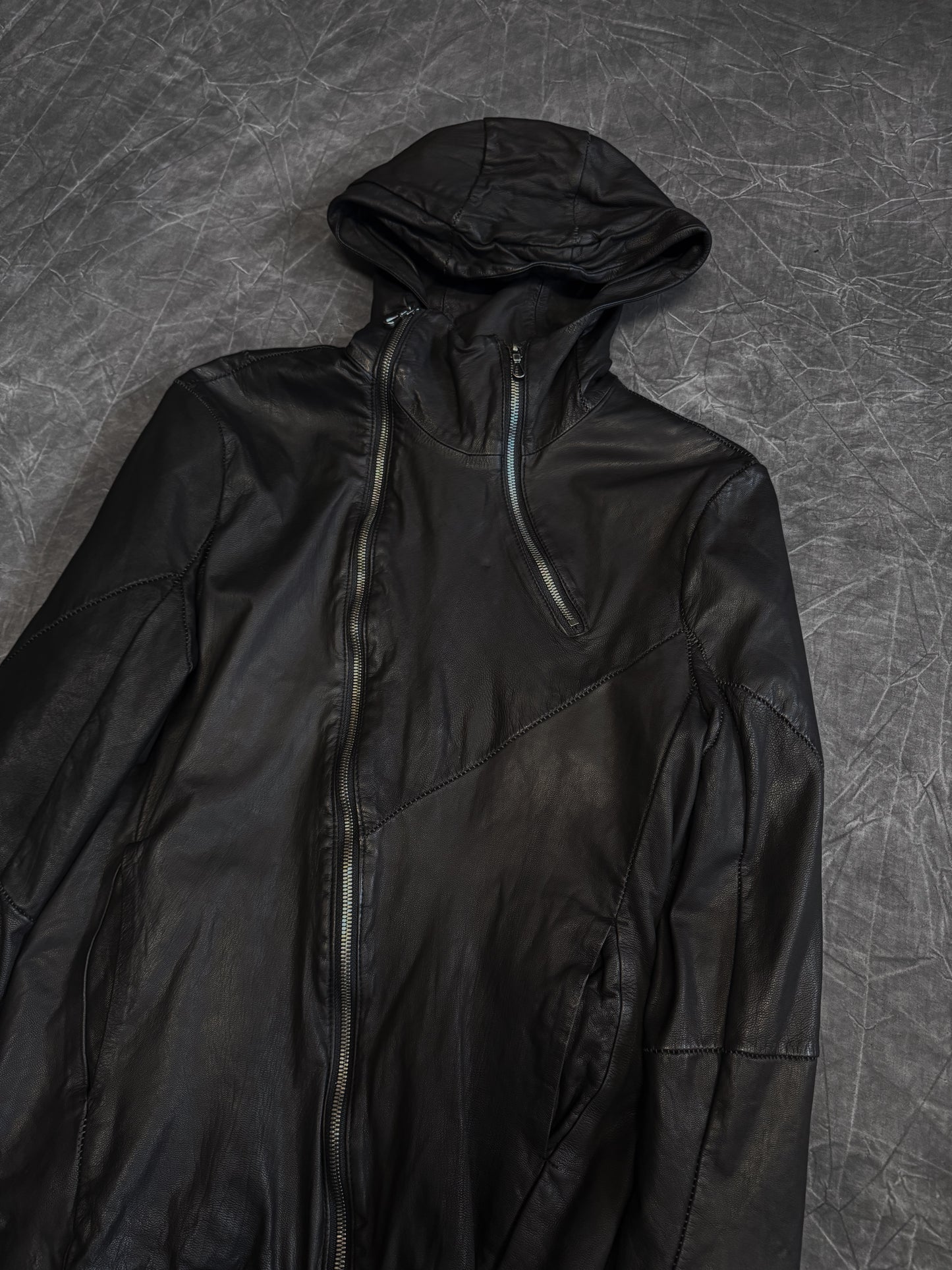 Gene Par Yukio Mishiba 2 Zip Oiled Leather Jacket