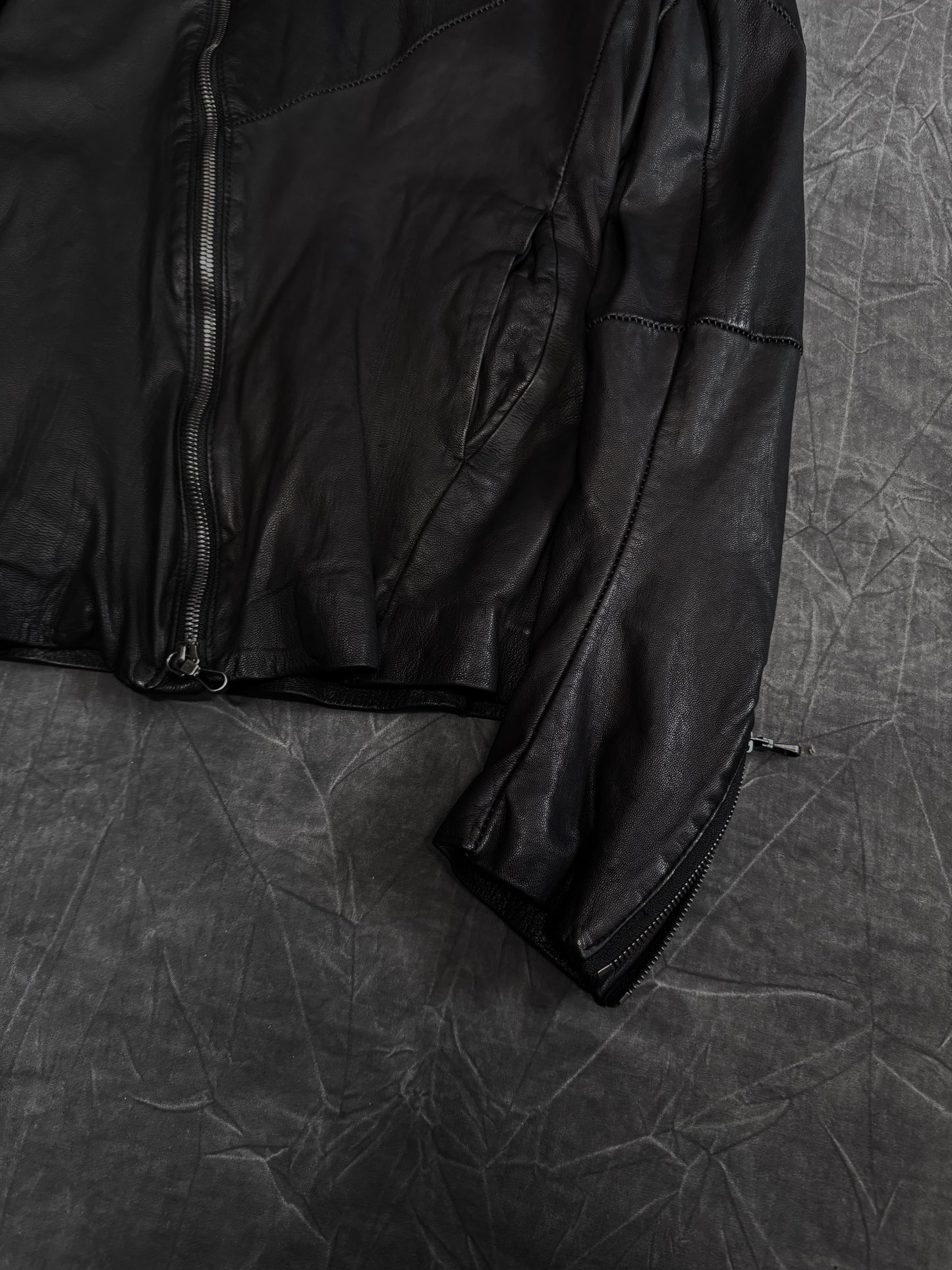 Gene Par Yukio Mishiba 2 Zip Oiled Leather Jacket