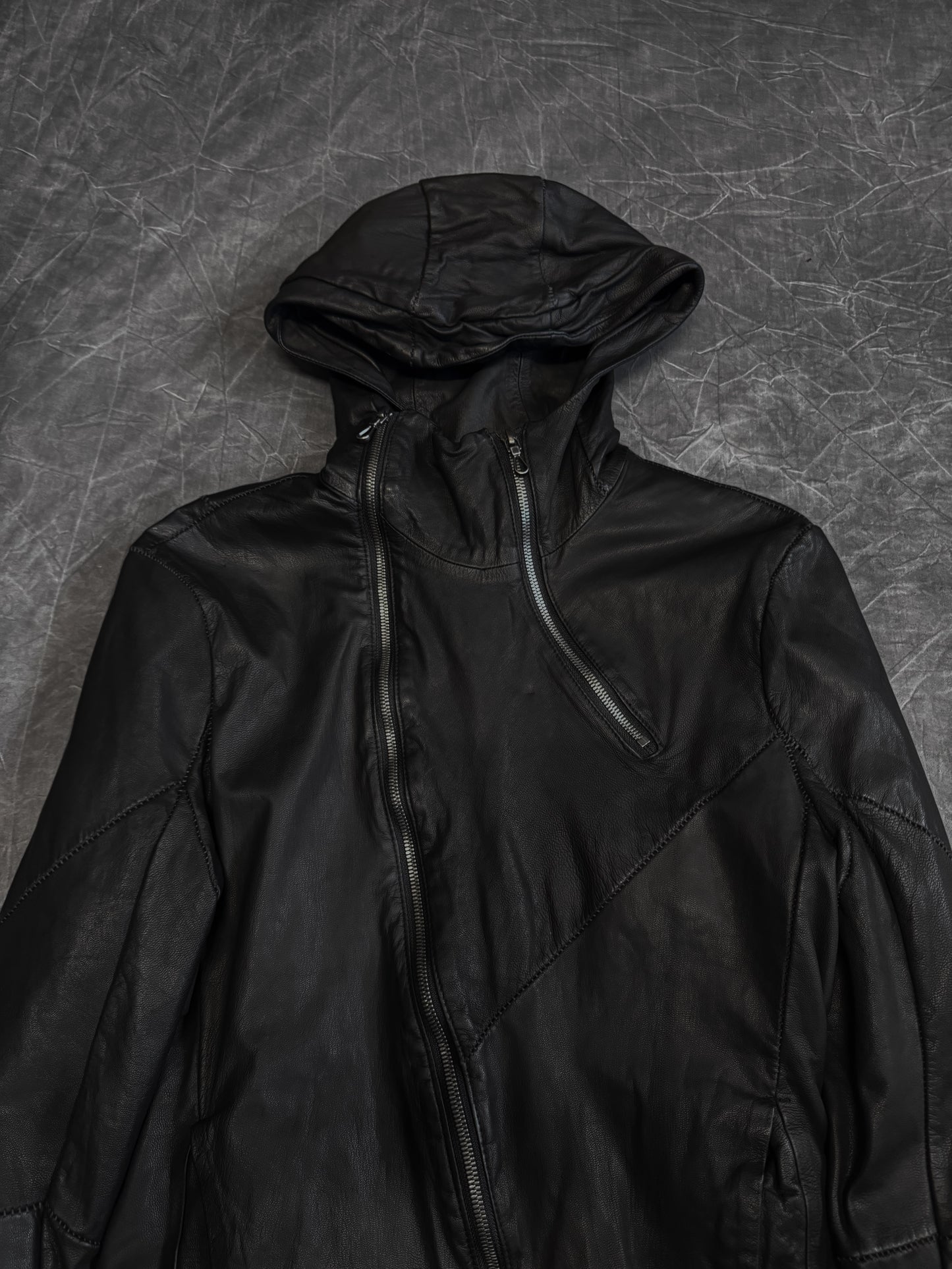 Gene Par Yukio Mishiba 2 Zip Oiled Leather Jacket
