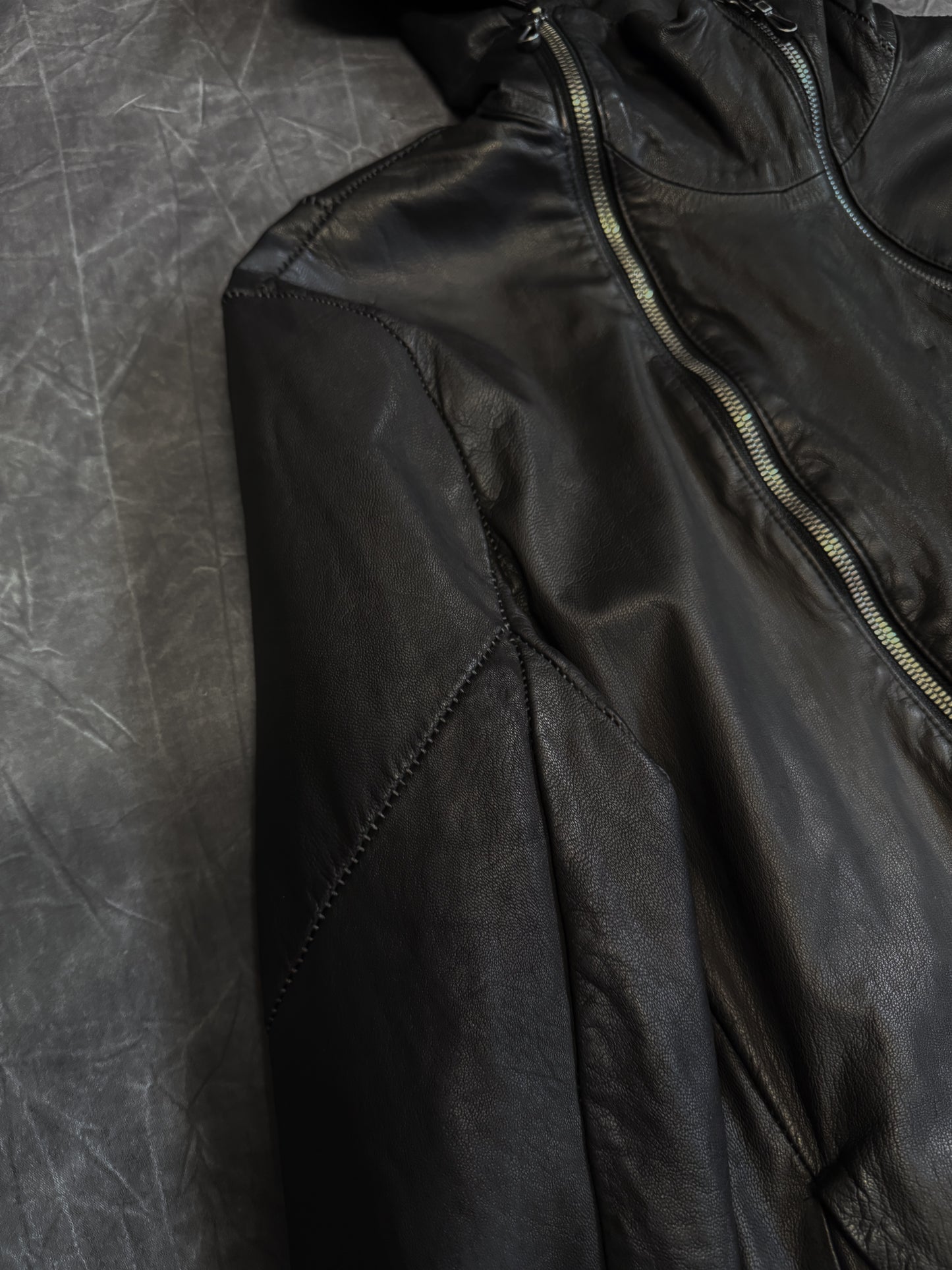 Gene Par Yukio Mishiba 2 Zip Oiled Leather Jacket