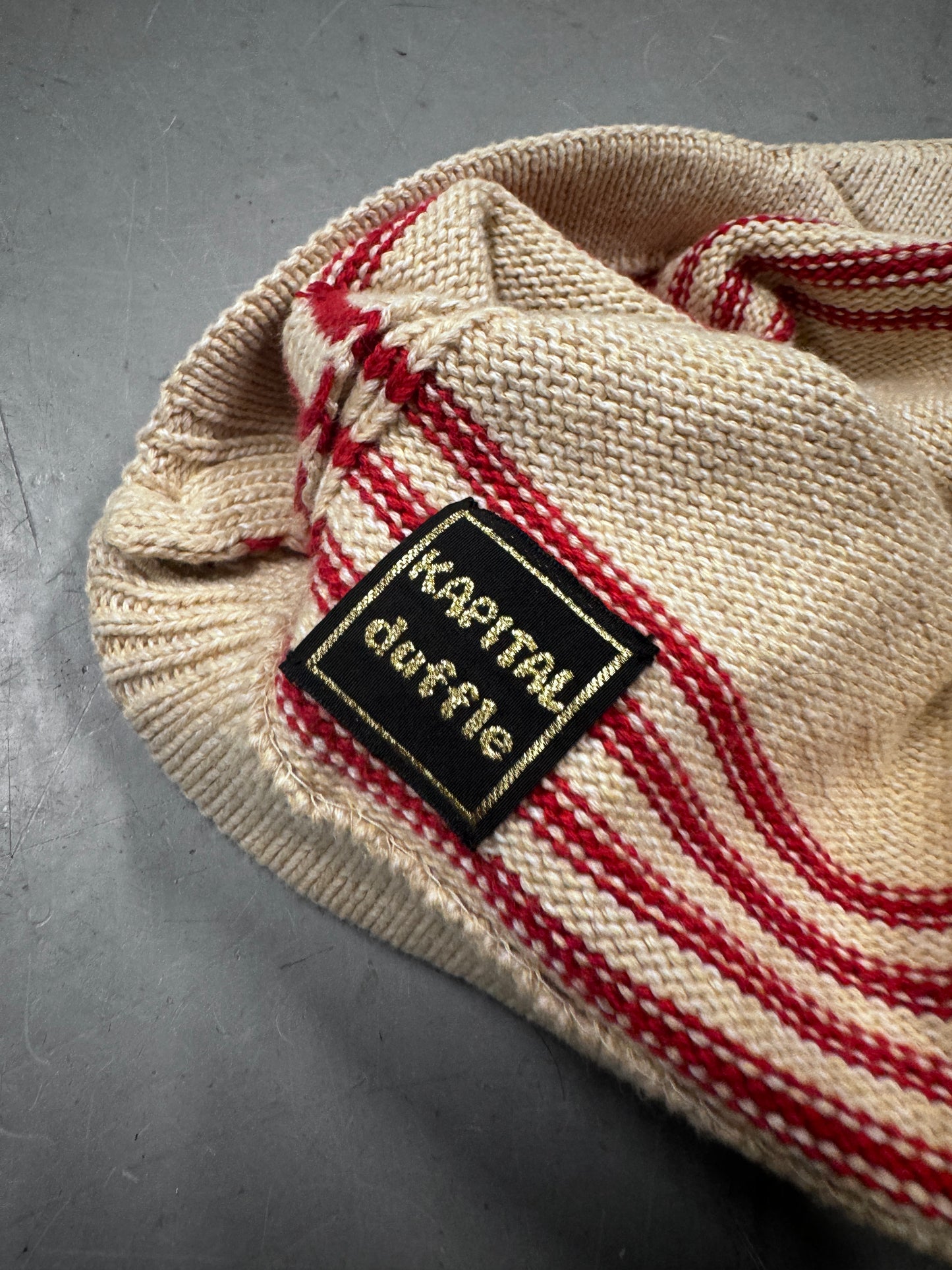 Kapital Duffle Back button Striped Knit Hat