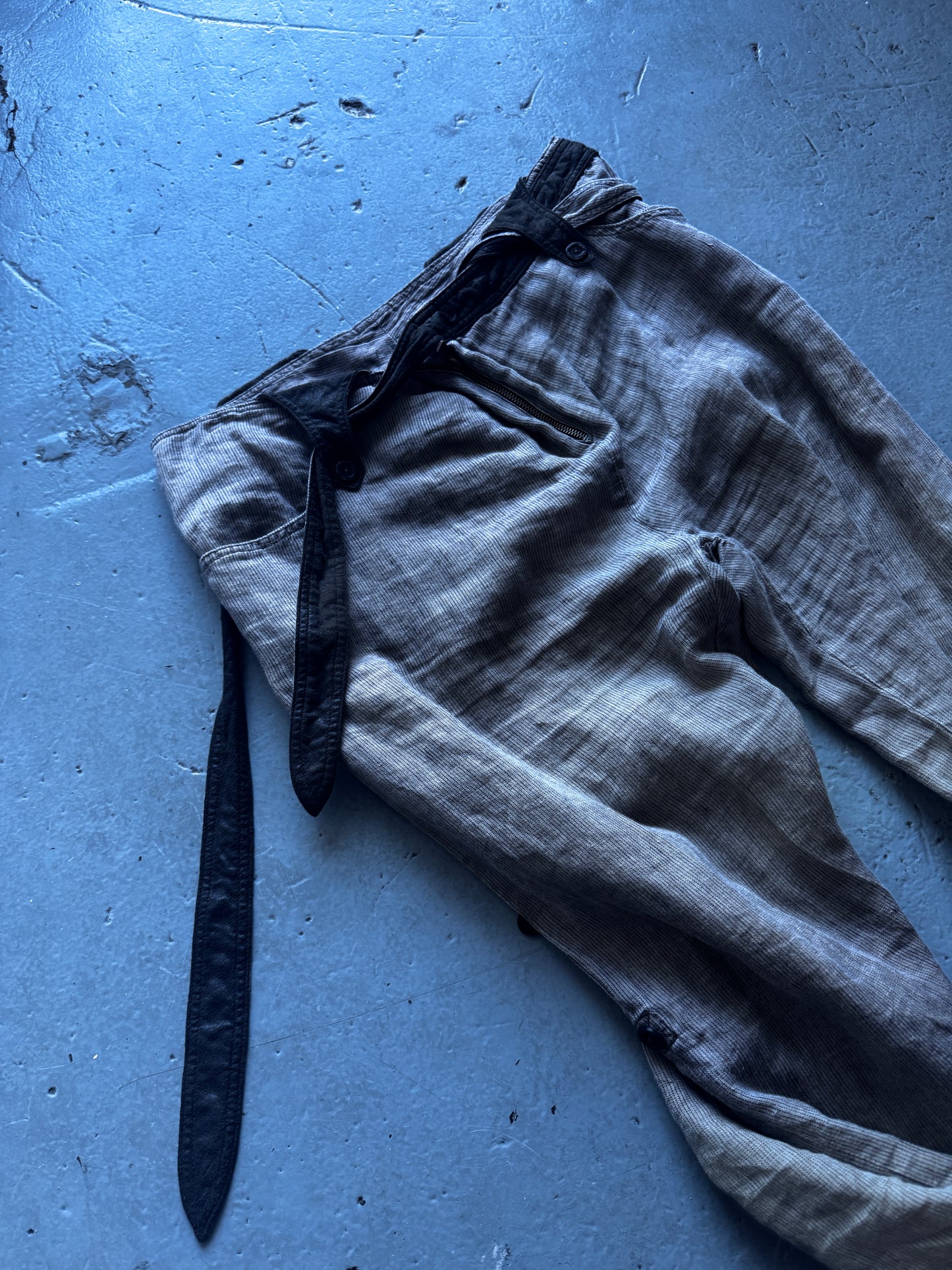 14th addiction linen and leather trouser