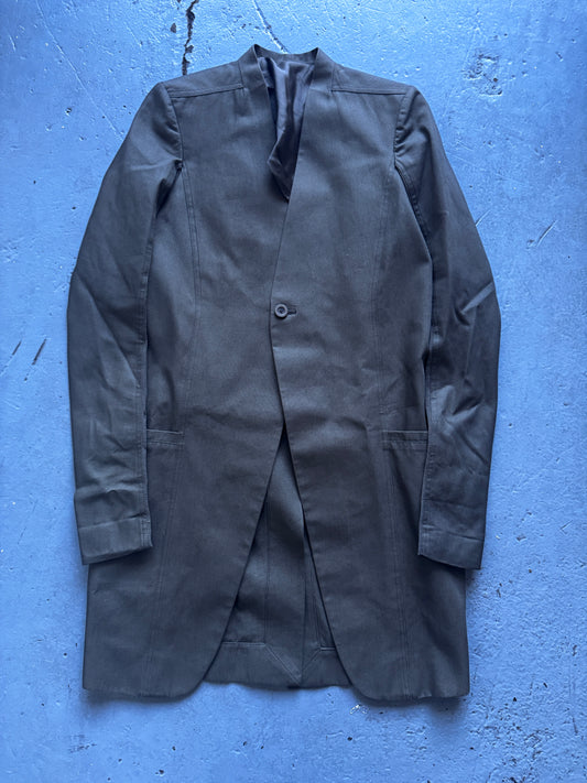 rick owens collarless stretch sleeve coat