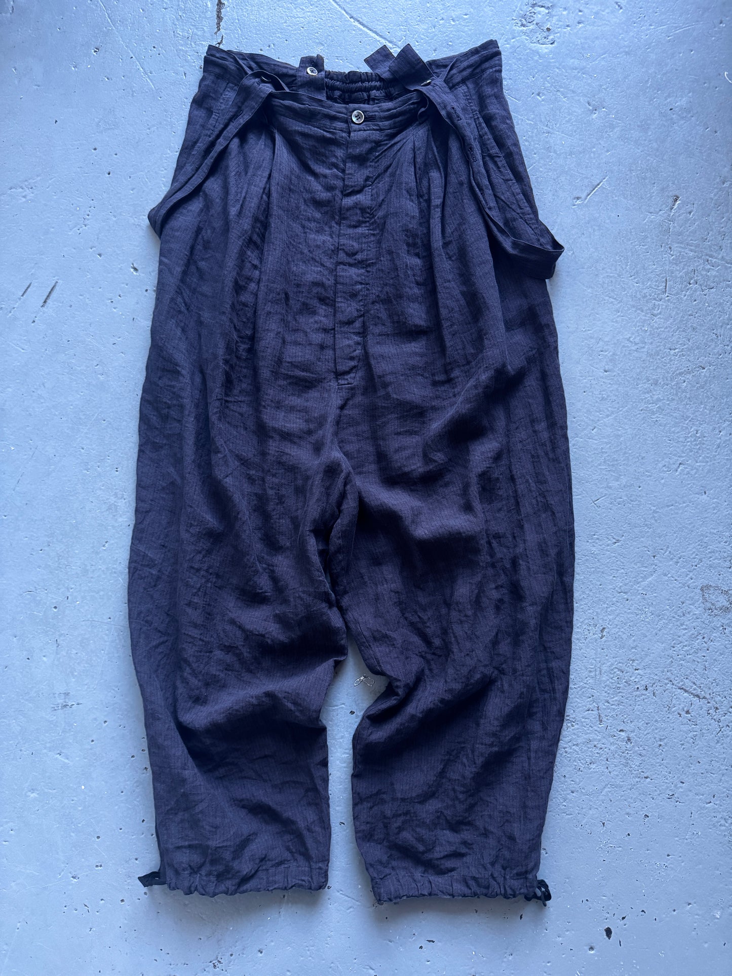 suzuku takayuki linen suspender trouser