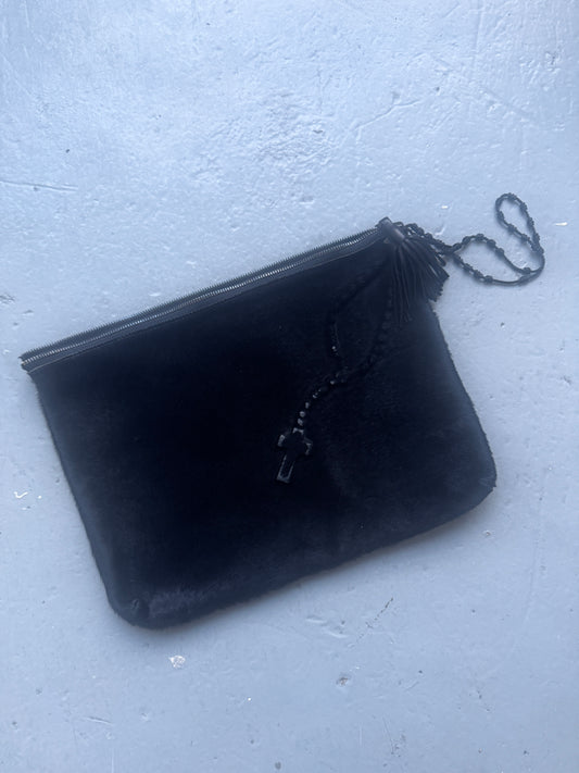 sibling london pony hair rosary clutch bag