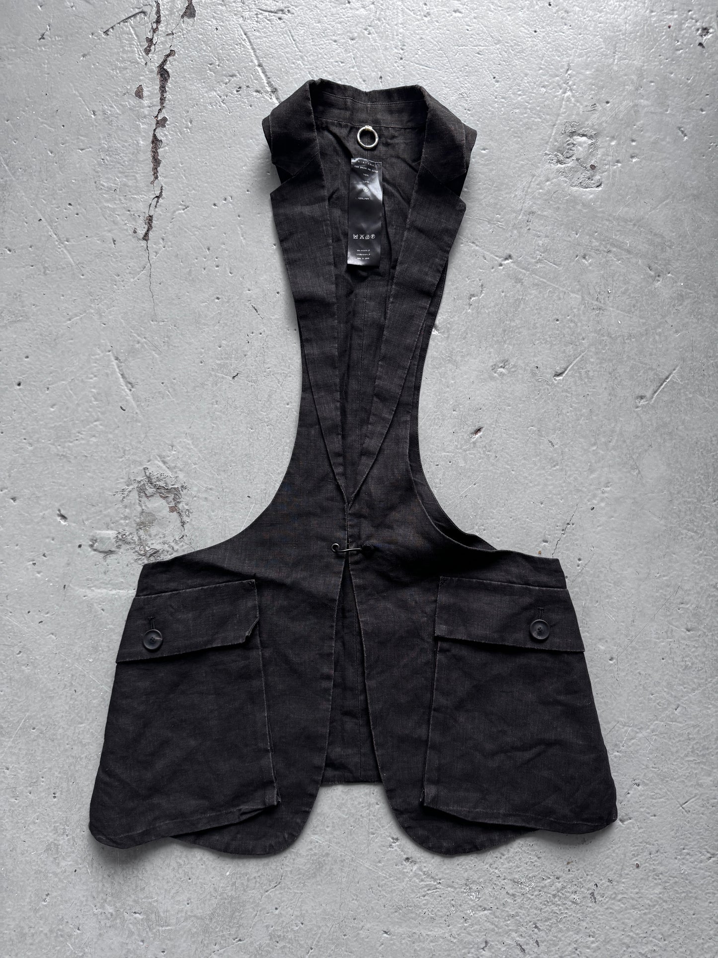 sistere narrow front linen cargo pocket waistcoat