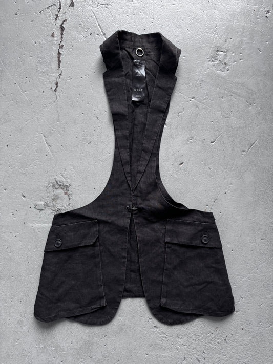 sistere narrow front linen cargo pocket waistcoat