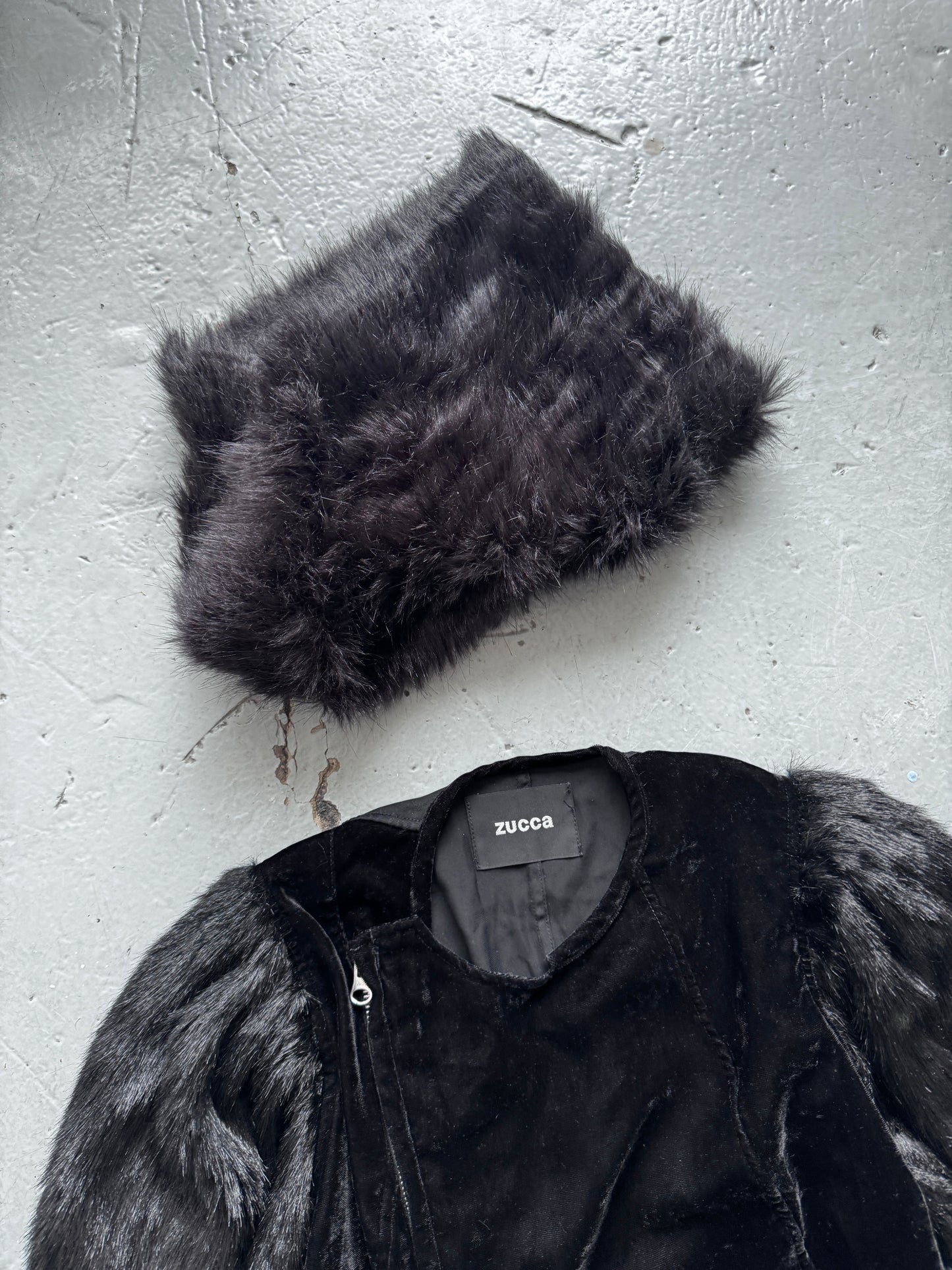 zucca 1998 sample fur and velvet jacket