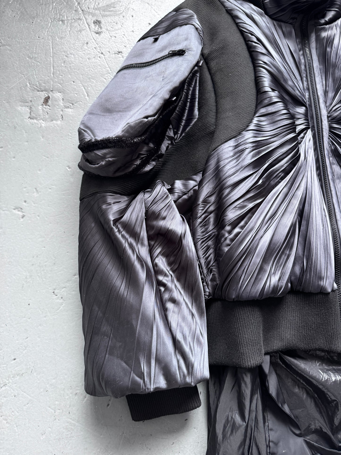christian stone 1of1 pleated cargo puffer jacket