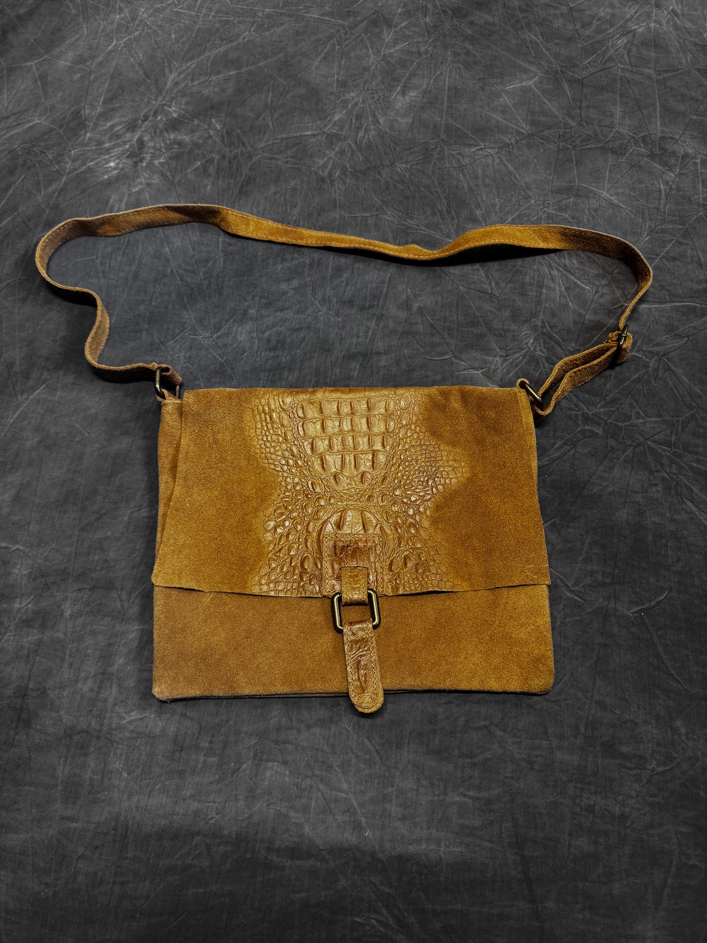 Leather + Suede Alligator Crossbody Bag