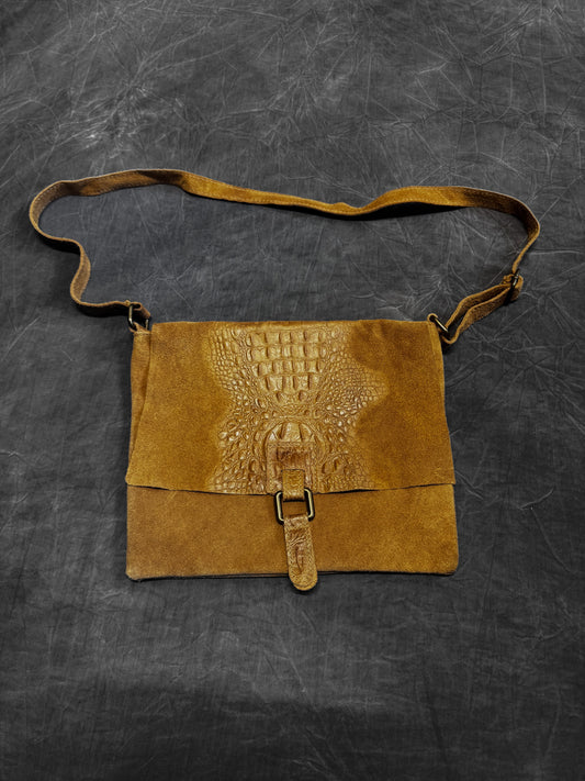 Leather + Suede Alligator Crossbody Bag