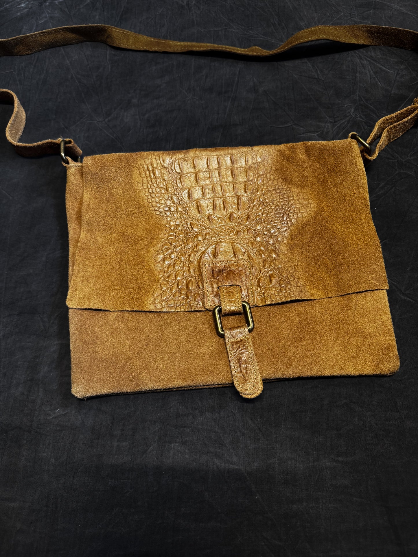 Leather + Suede Alligator Crossbody Bag