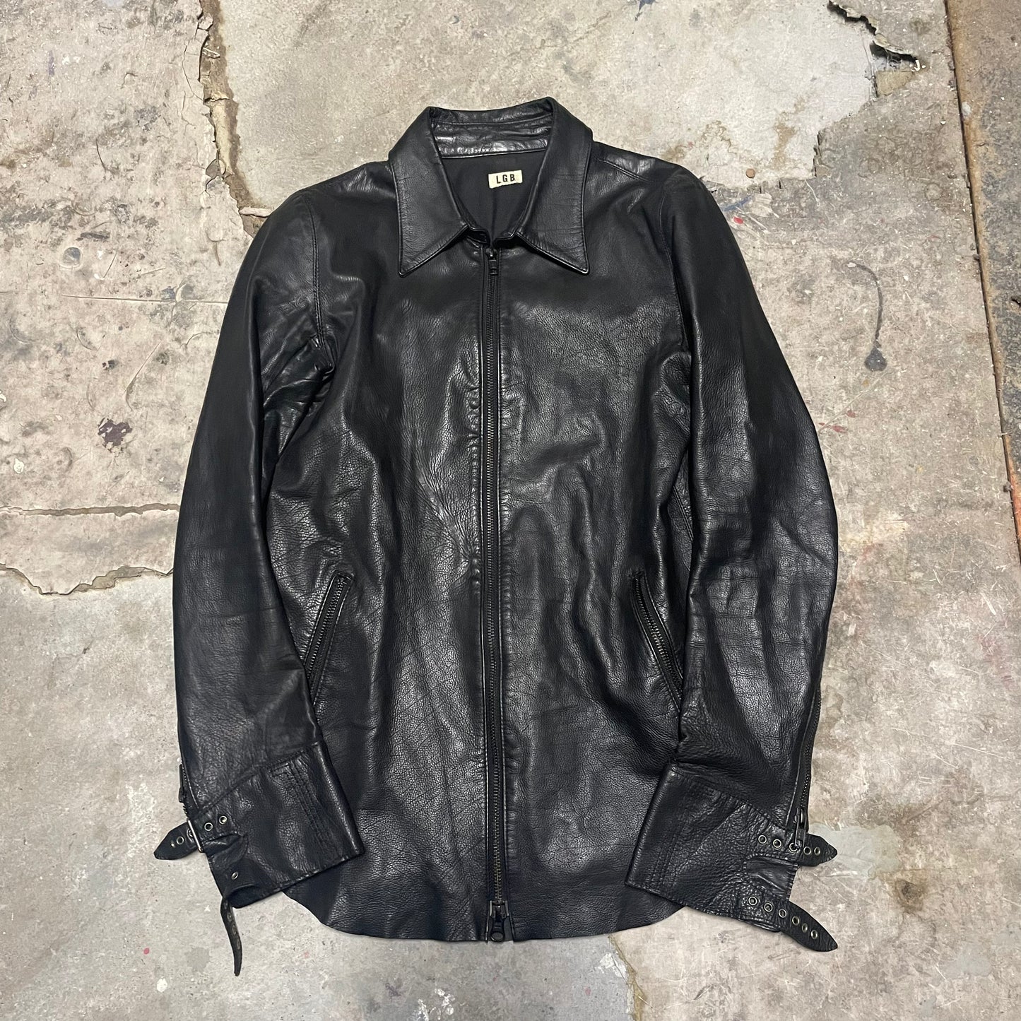 LGB Buckle Sleeve Leather Shirt Jacket