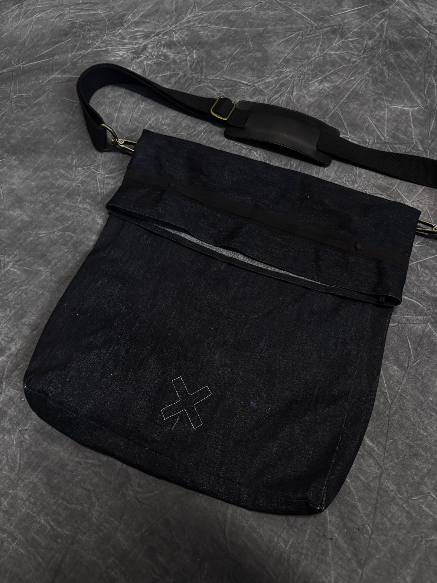 Denim / Leather 2-Way Crossbody Bag