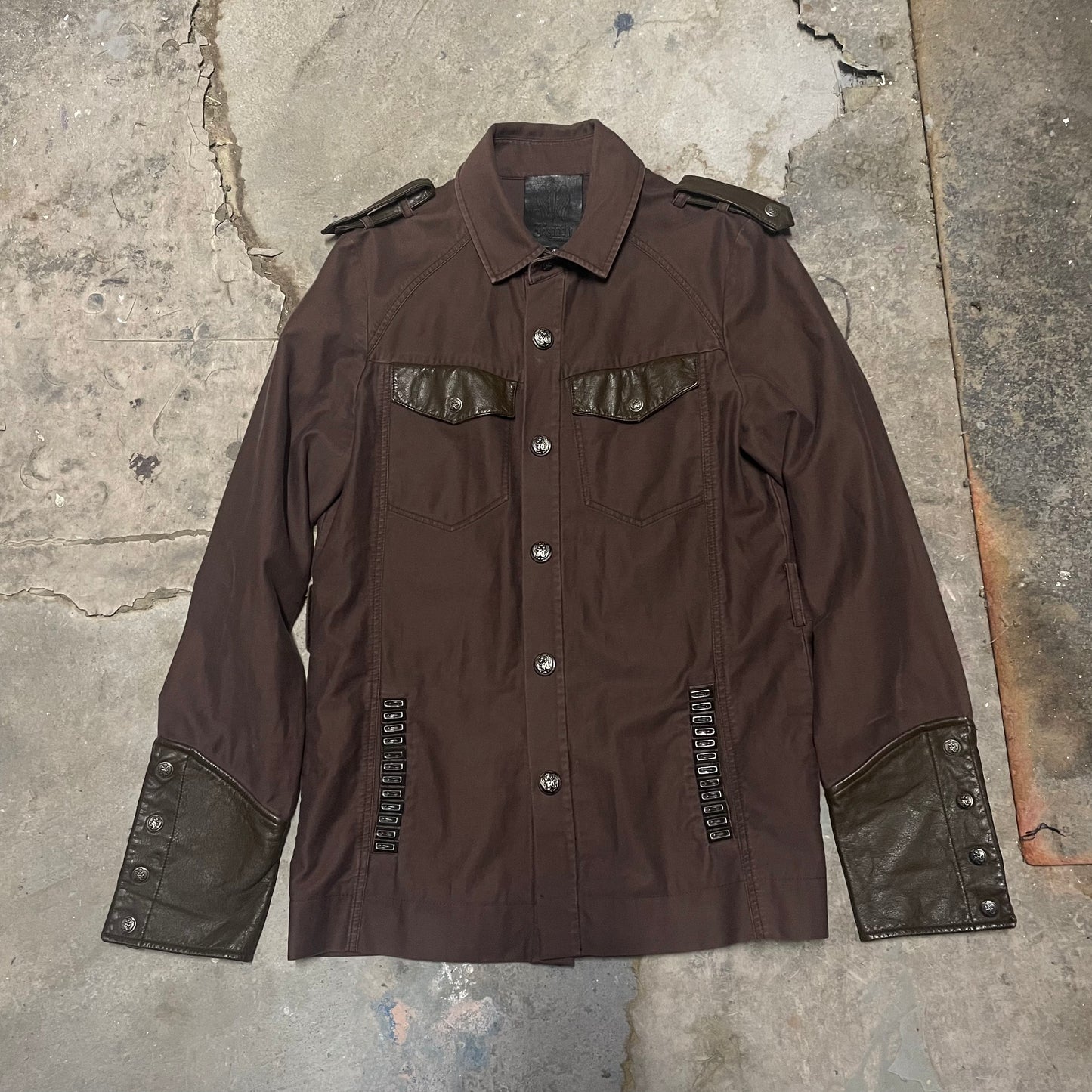 Faith Connexion Military Stud and Leather Shirt Jacket