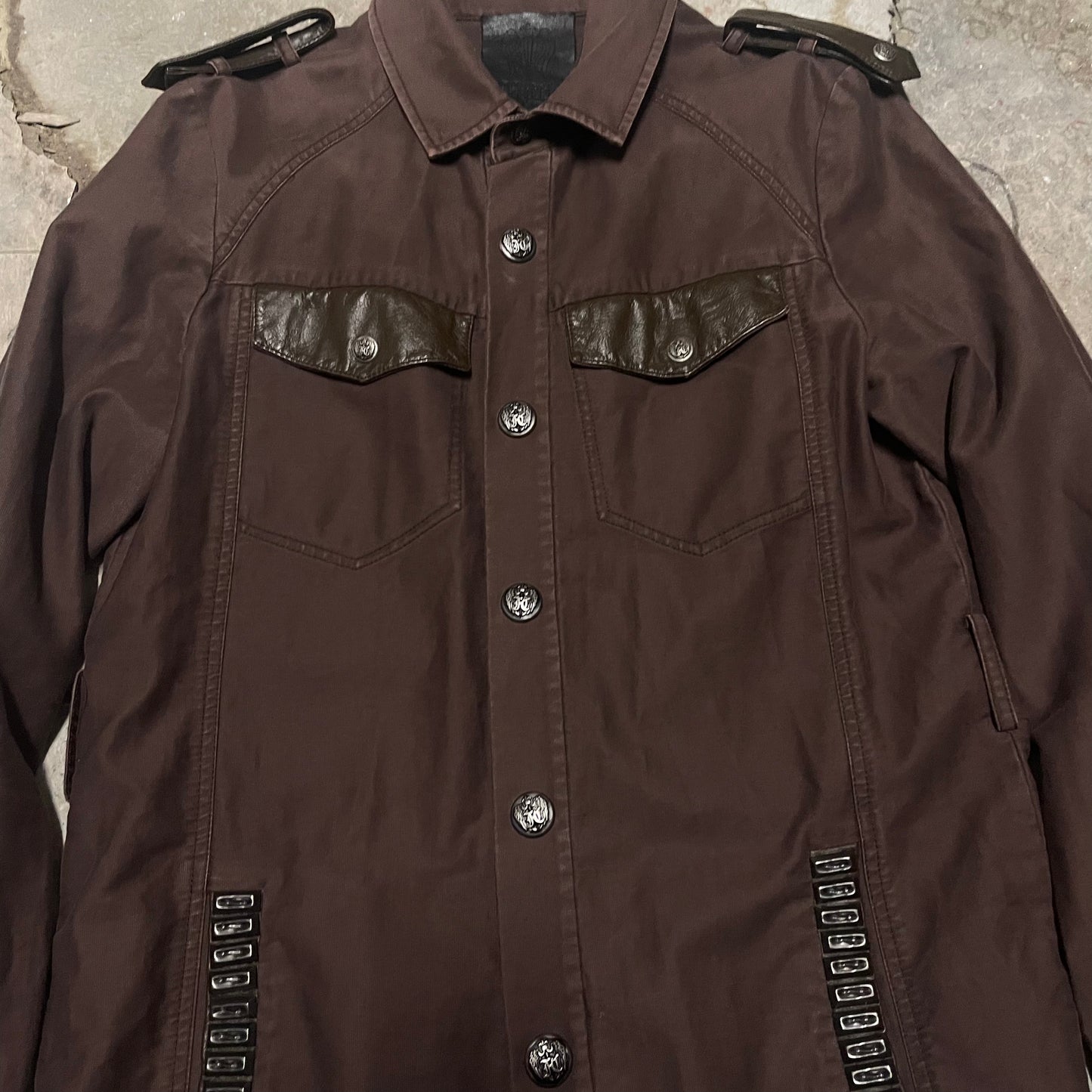 Faith Connexion Military Stud and Leather Shirt Jacket