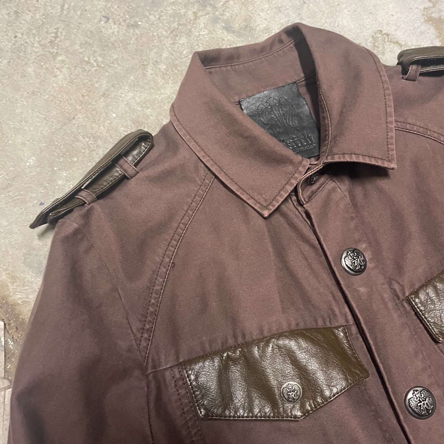 Faith Connexion Military Stud and Leather Shirt Jacket