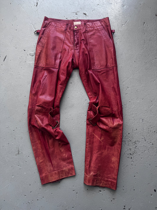 beauty:beast 99 red leather bondage zipper pants