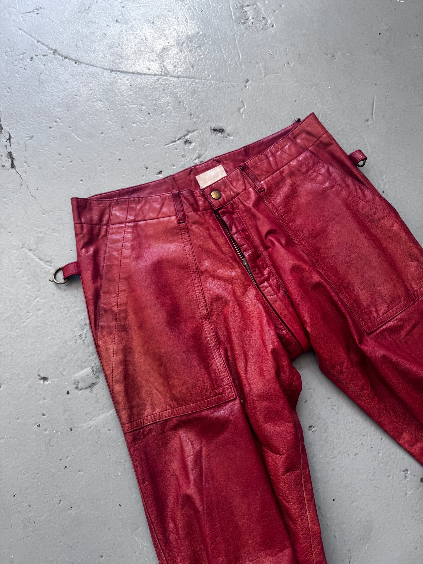 beauty:beast 99 red leather bondage zipper pants